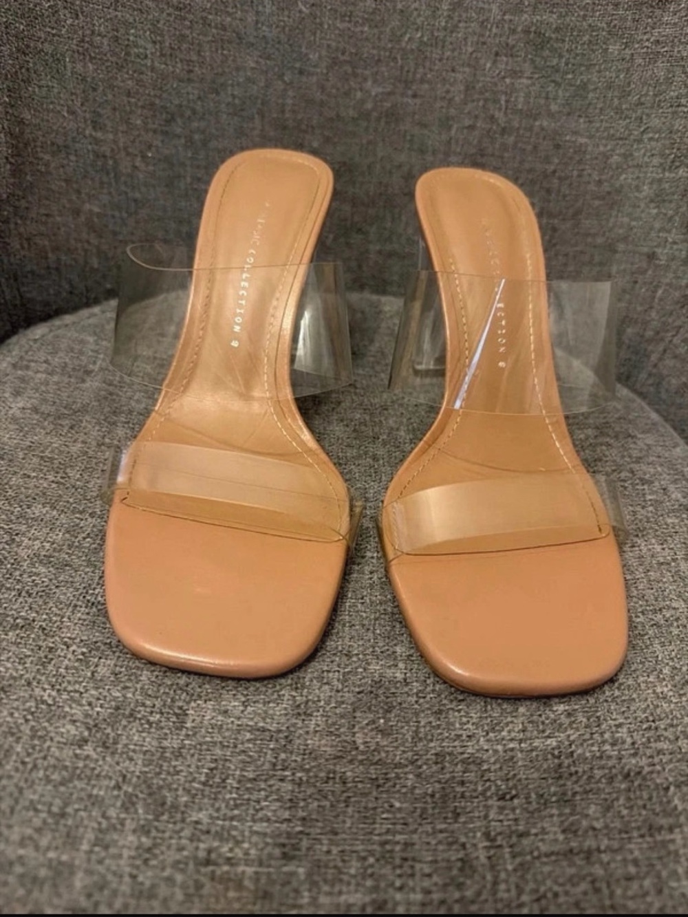 Zara Nude Tan Clear Strap Mule Heels